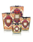 A set of Baobab Mexico Candles MAX16MEX with paisley designs, featuring fragrance-infused ex-voto designs.