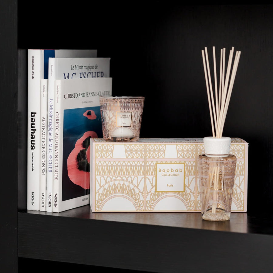 Baobab Paris My First Baobab TOTEMMSSI fragrance diffuser and book on a shelf.