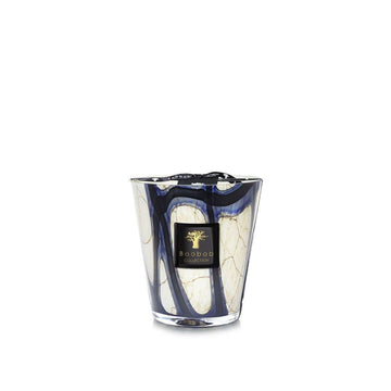 A scented Baobab Stones Lazuli Candle Max 16 MAX16SLA with a black lid, reminiscent of Lazuli Stones.