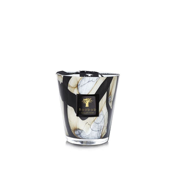 A Baobab Stones Marble Candle Max 16 MAX16SMA with a black and white marble design.