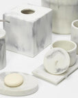 A Bath Set Carrara SVPS08 3pc Set by SV Casa featuring a polyresin sculpture of a plant and soap.