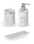 SV Casa's Bath Set Carrara SVPS08 3pc Set with white marble soap dispenser and soap holder.