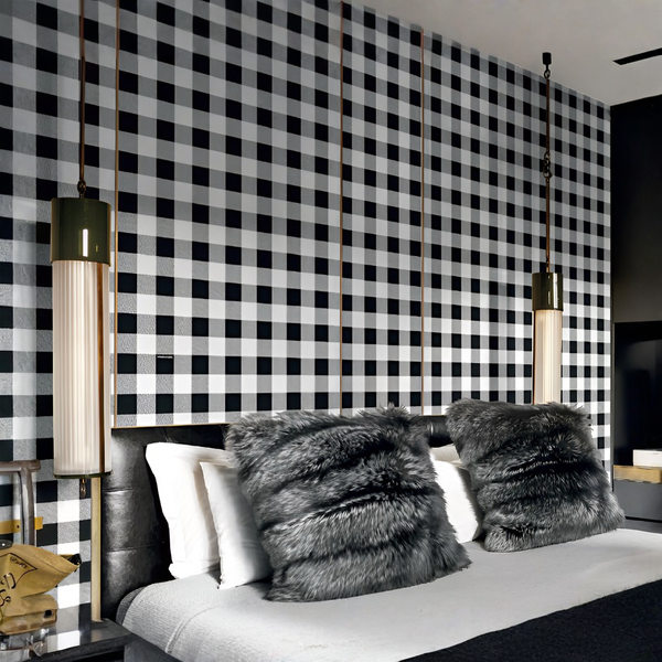 A bedroom with a Londonart Dsquared2 D2Jack DSQ2W02 wall inspired by Italian tailoring.