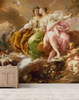 An Affreschi Classic Art AC 100604 room adorned with a captivating painting of a woman and child, featuring beautifully rendered landscapes and skies.