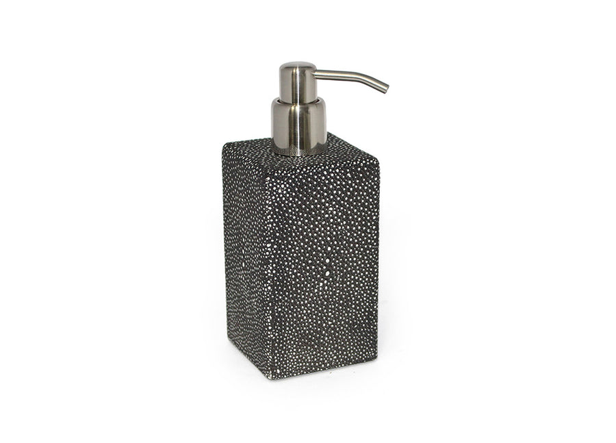 The luxurious SV Casa Samurai Collection black soap dispenser stands out against a pristine white background.