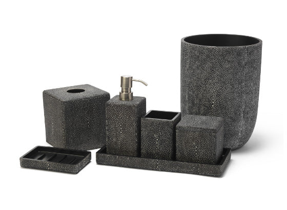 The luxurious SV Casa Samurai Collection includes bathroom accessories crafted from elegant black stone, like the Bath Set Sam Black SVPS04 4pc Set.