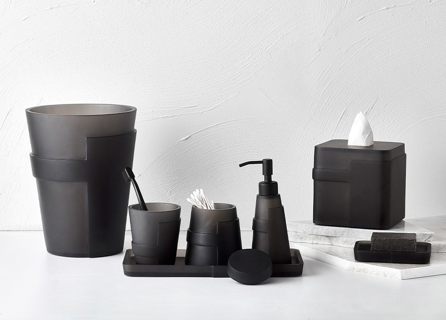 Stylish SV Casa black bathroom accessories on a white surface.