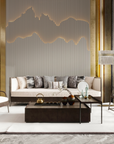 A living room with opulent gold accents and furniture featuring the Masiero Vegas Pendant Lamp from the Masiero brand.