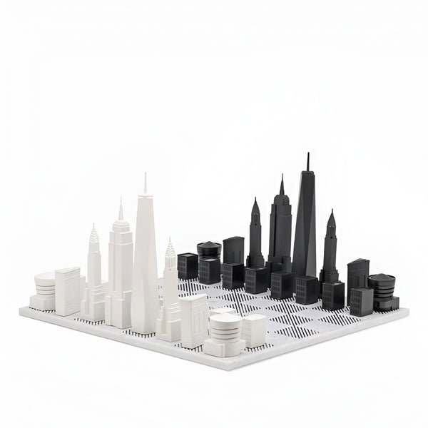 Experience the iconic skyscraper architecture of New York City with this Skyline Chess Acrylic New York Marble Board.