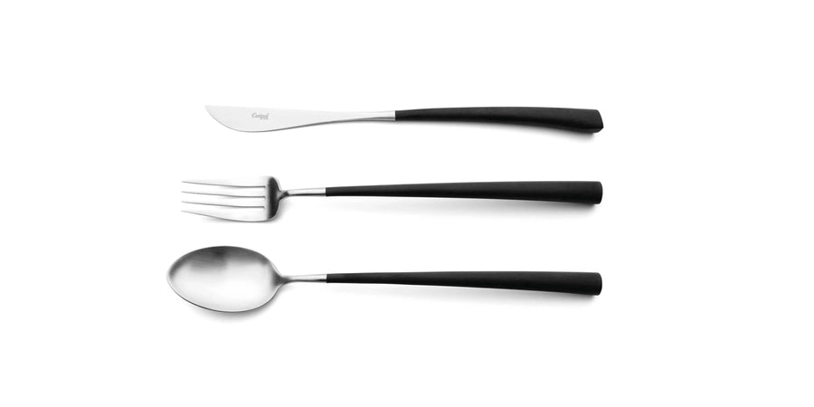 Cutipol Noor luxury cutlery set featuring lightweight pieces with curved resin handles and brushed steel finish, perfect for elegant dining experiences - Spoon, Fork & Knife