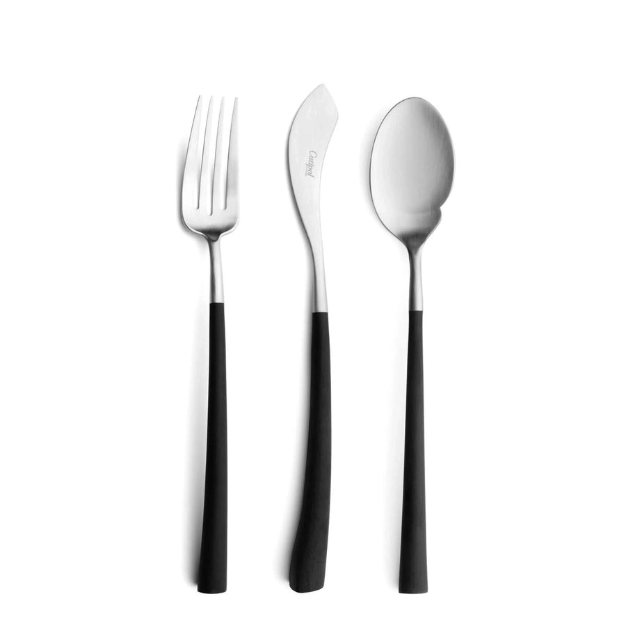 Cutipol Noor luxury cutlery set featuring lightweight pieces with curved resin handles and brushed steel finish, perfect for elegant dining experiences - 3 pcs set