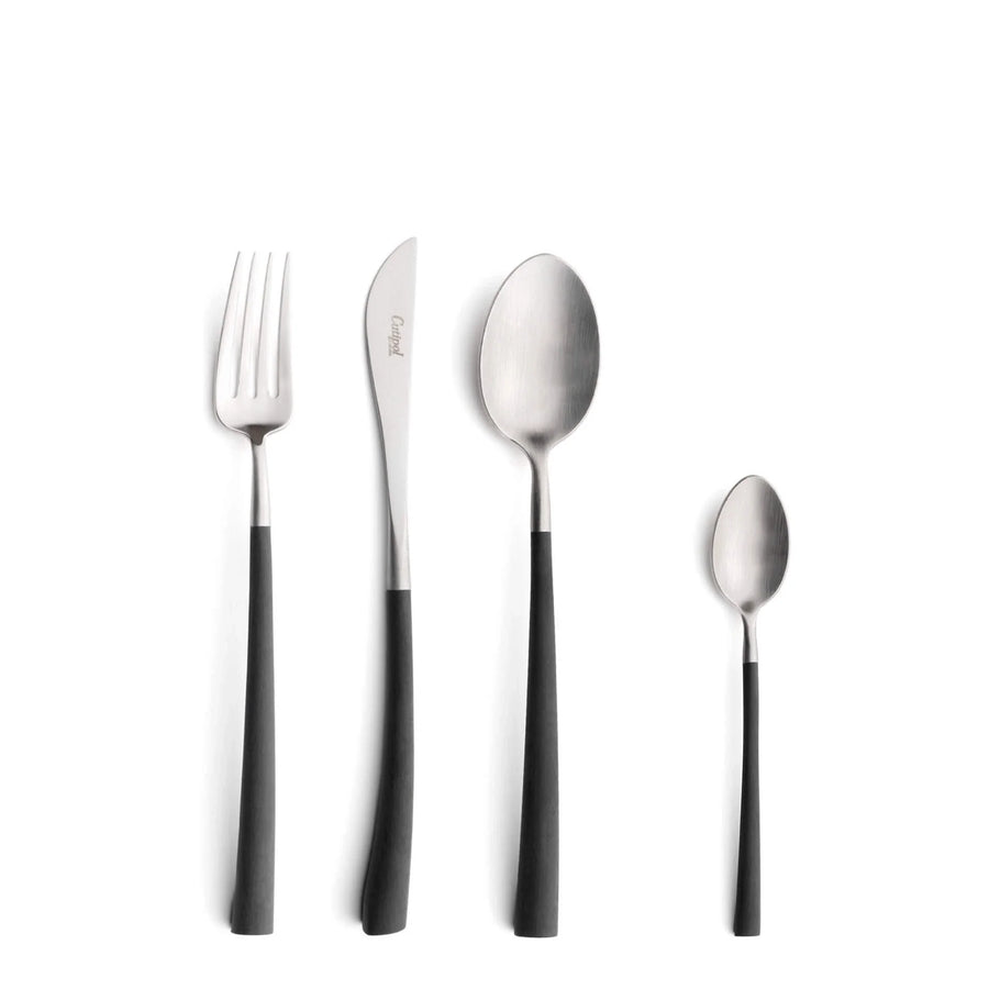 Cutipol Noor luxury cutlery set featuring lightweight pieces with curved resin handles and brushed steel finish, perfect for elegant dining experiences - 4 pc set