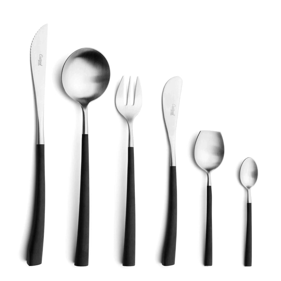 Cutipol Noor luxury cutlery set featuring lightweight pieces with curved resin handles and brushed steel finish, perfect for elegant dining experiences - 6 pcs set