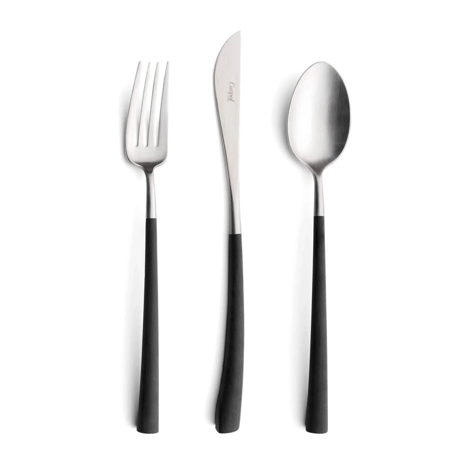 Cutipol Noor luxury cutlery set featuring lightweight pieces with curved resin handles and brushed steel finish, perfect for elegant dining experiences - Fork, Knife & Spoon