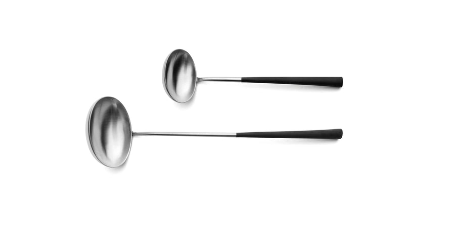 Cutipol Noor luxury cutlery set featuring lightweight pieces with curved resin handles and brushed steel finish, perfect for elegant dining experiences - 2 pc spoon servers