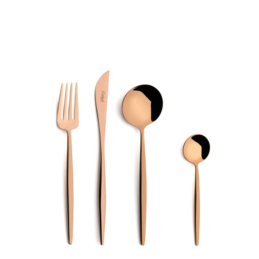 Cutipol Moon Cutlery collection showcasing minimalist design for a modern dining experience copper rose gold 4 pcs set