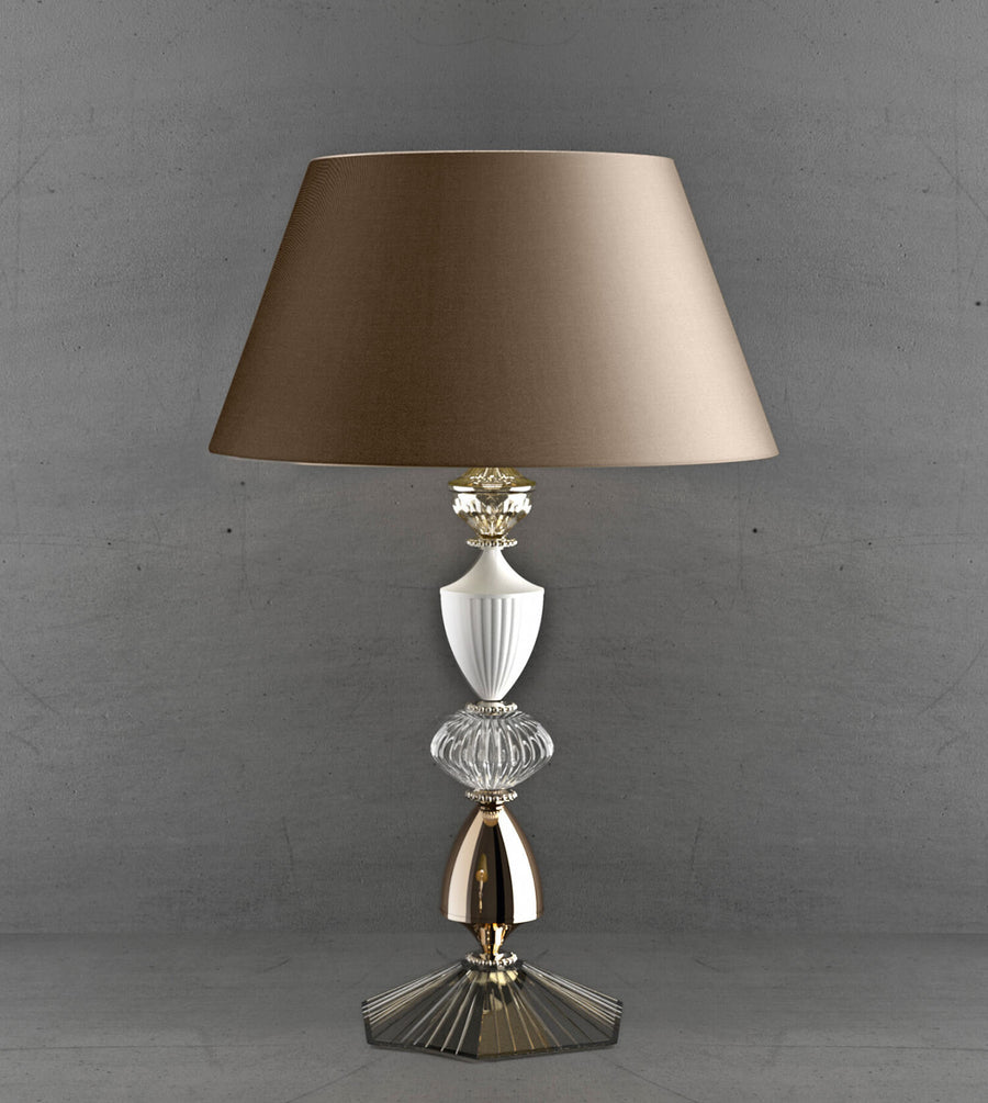 Amelie table lamp by Italamp featuring crystal and white/nickel metal, blending classic elegance with modern design. Perfect for luxury interiors.