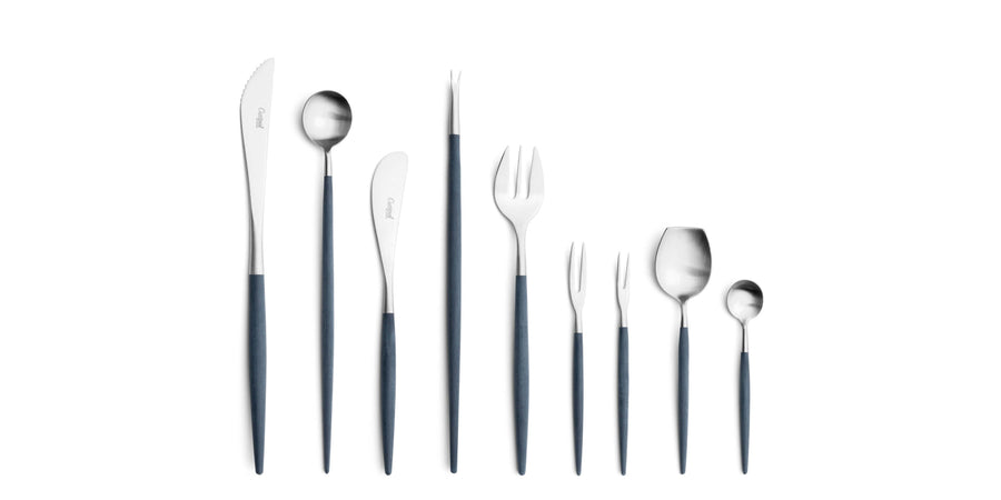 Cutipol Goa blue matt stainless steel finish, black resin handles, and minimalist design for a luxurious dining experience -  9pcs set