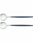 Cutipol Goa blue matt stainless steel finish, black resin handles, and minimalist design for a luxurious dining experience - 2pc salad server set