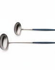 Cutipol Goa blue matt stainless steel finish, black resin handles, and minimalist design for a luxurious dining experience - 2pc spoon server set