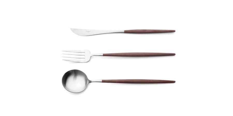 Cutipol Goa brown matt stainless steel finish, black resin handles, and minimalist design for a luxurious dining experience -  table spoon, fork and knife
