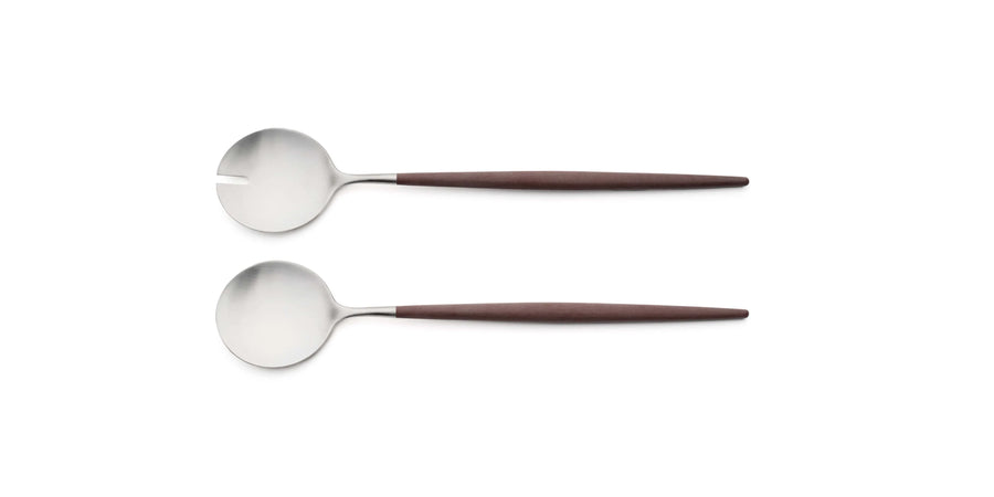 Cutipol Goa brown matt stainless steel finish, black resin handles, and minimalist design for a luxurious dining experience -  2 pc salad servers