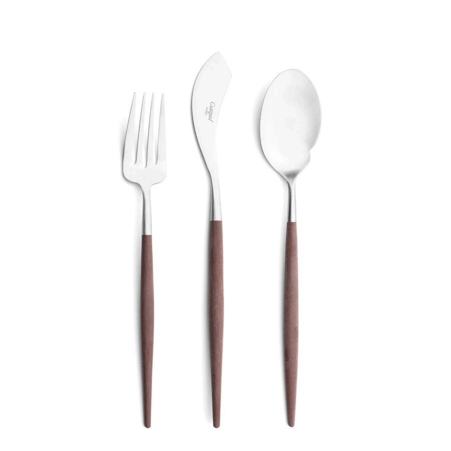 Cutipol Goa brown matt stainless steel finish, black resin handles, and minimalist design for a luxurious dining experience -  3pc servers set