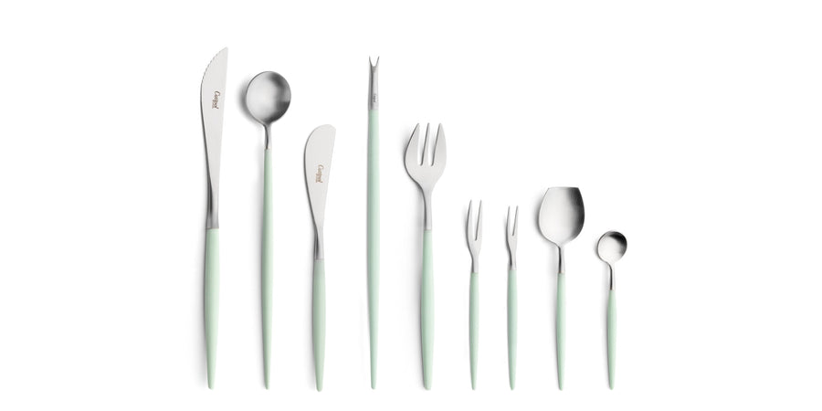 Cutipol Goa celadon matt stainless steel finish, black resin handles, and minimalist design for a luxurious dining experience -  9pc set