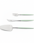 Cutipol Goa celadon matt stainless steel finish, black resin handles, and minimalist design for a luxurious dining experience - 3pc dessert servers