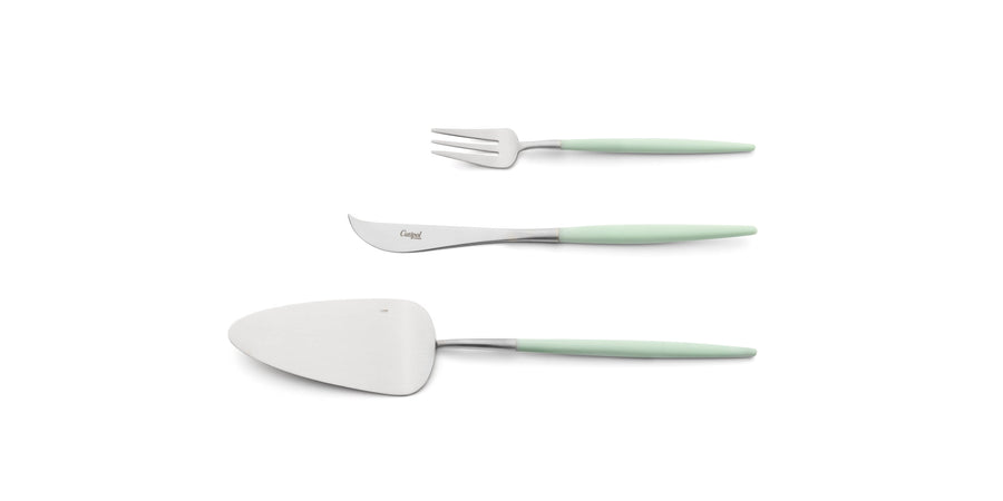 Cutipol Goa celadon matt stainless steel finish, black resin handles, and minimalist design for a luxurious dining experience -  3pc dessert servers
