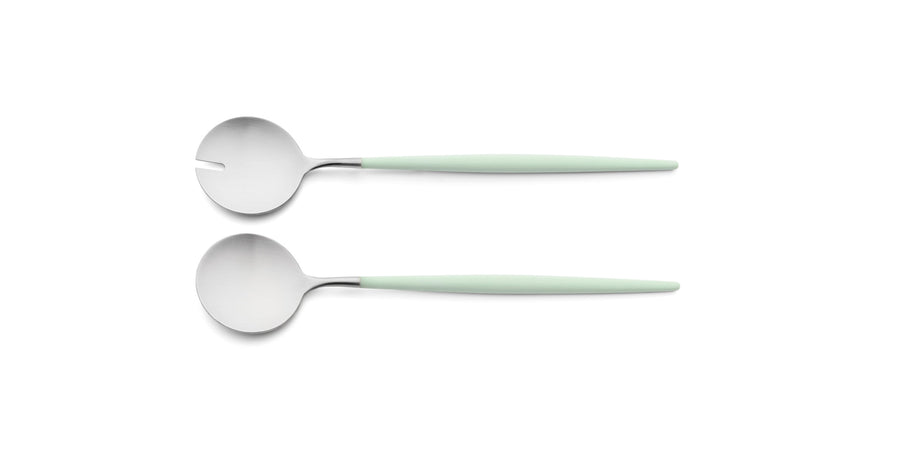 Cutipol Goa celadon matt stainless steel finish, black resin handles, and minimalist design for a luxurious dining experience -  salad servers