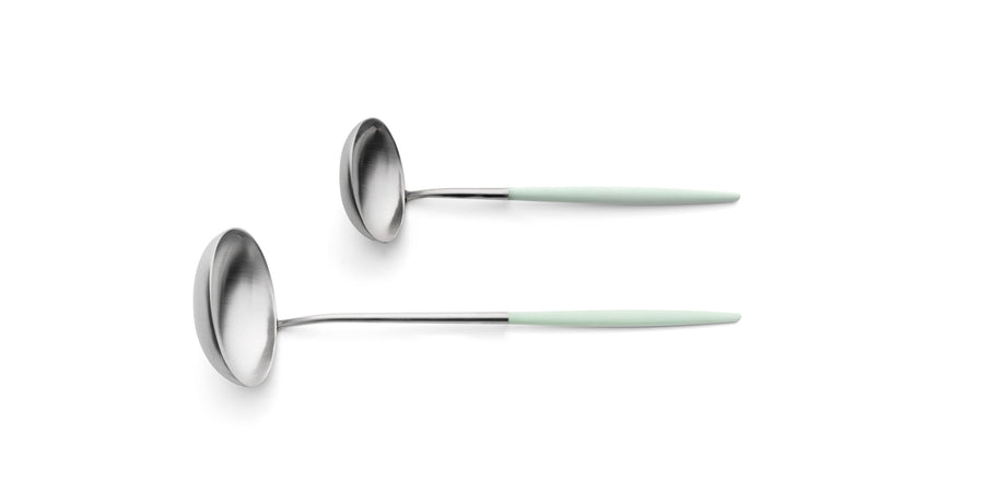 Cutipol Goa celadon matt stainless steel finish, black resin handles, and minimalist design for a luxurious dining experience -  2 pcs spoon servers