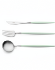 Cutipol Goa celadon matt stainless steel finish, black resin handles, and minimalist design for a luxurious dining experience - table spoon, knife and fork