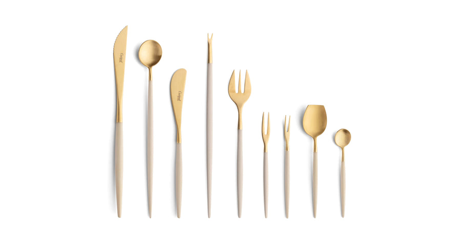 Cutipol Goa ivory matt celadon finish, black resin handles, and minimalist design for a luxurious dining experience - on a white background  9pc set