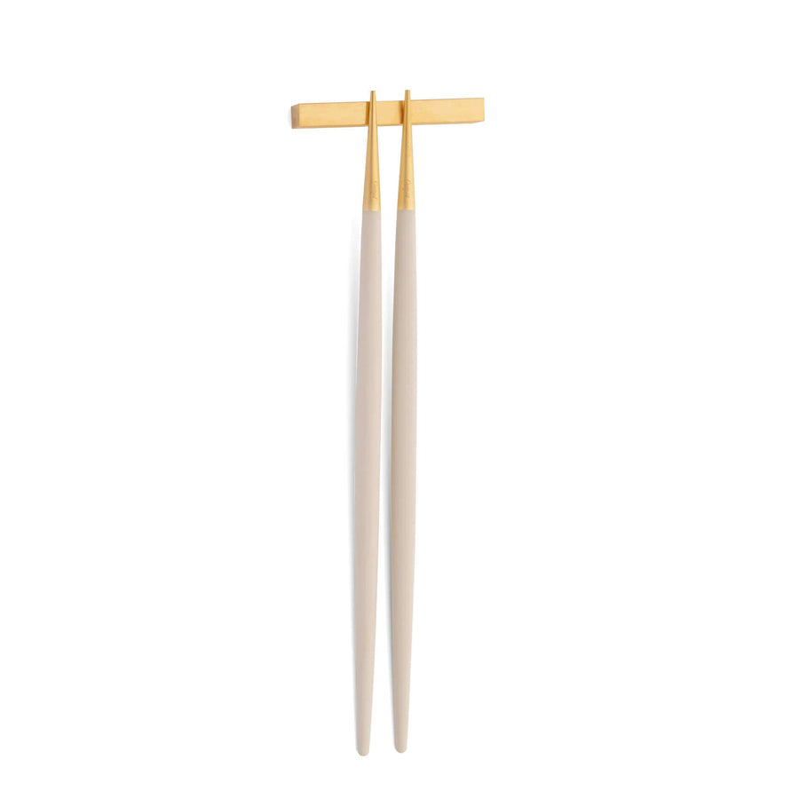 Cutipol Goa ivory matt celadon finish, black resin handles, and minimalist design for a luxurious dining experience - on a white background Chopsticks with pillow