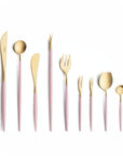 Cutipol Goa pink matt celadon finish, black resin handles, and minimalist design for a luxurious dining experience - on a white background 9pc set