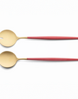 Cutipol Goa red matt gold finish, black resin handles, and minimalist design for a luxurious dining experience - on a white background 2pc Salad Servers