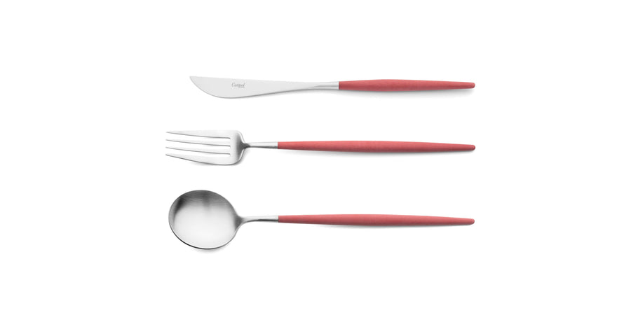 Cutipol Goa red matt stainless steel finish, black resin handles, and minimalist design for a luxurious dining experience -  three piece table serving set 