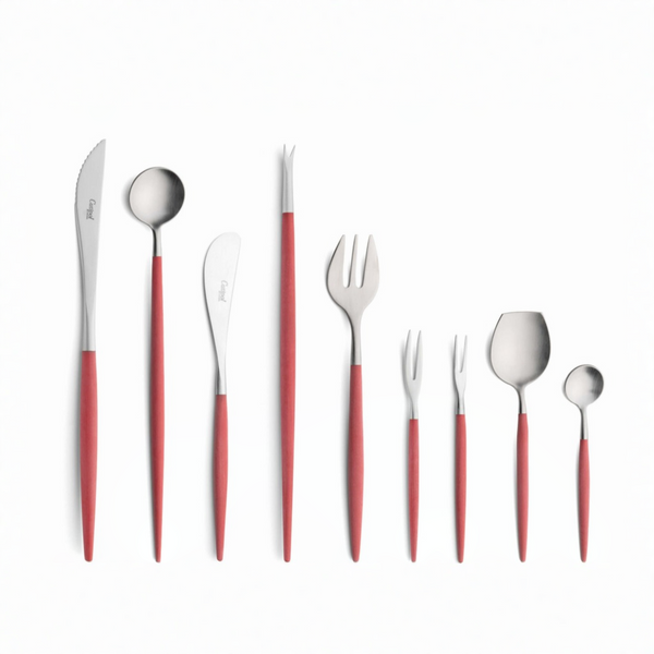 Cutipol Goa red matt stainless steel finish, black resin handles, and minimalist design for a luxurious dining experience - 9pc set