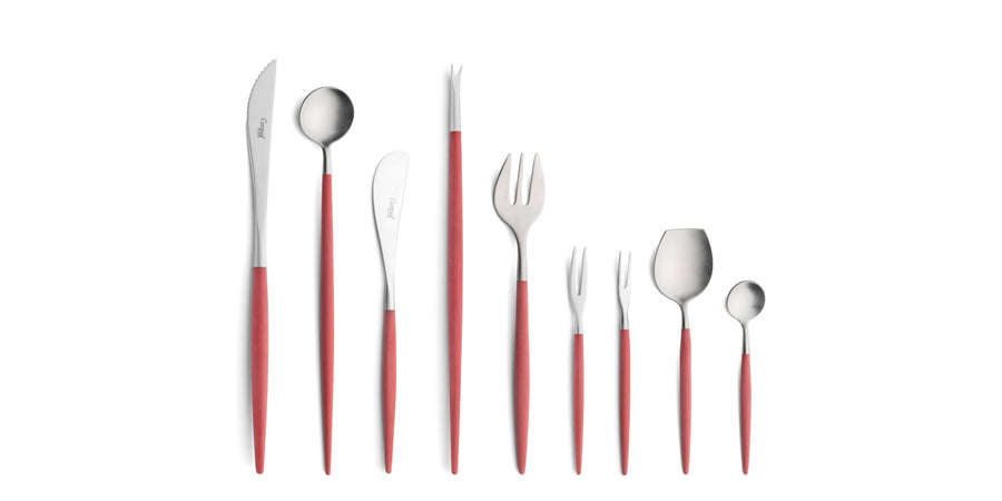 Cutipol Goa red matt stainless steel finish, black resin handles, and minimalist design for a luxurious dining experience -  9pc set