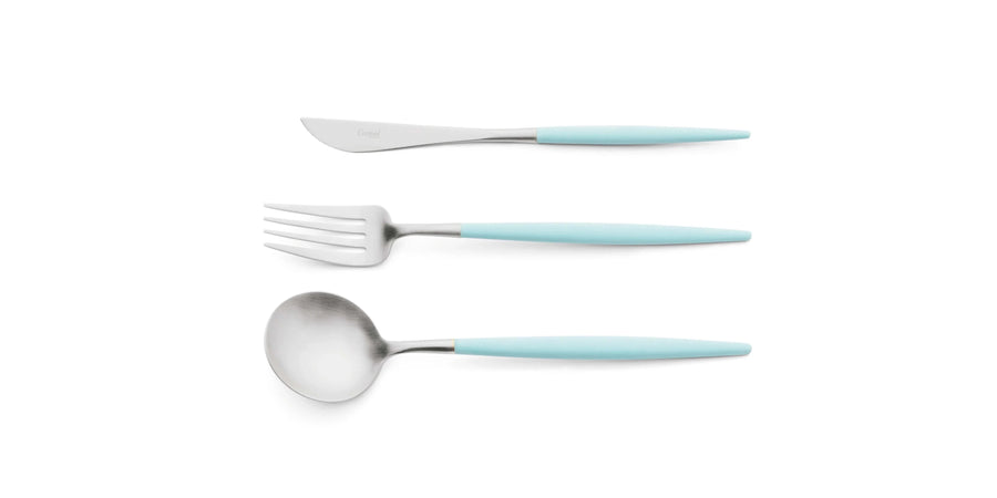 Cutipol Goa red matt stainless steel finish, black resin handles, and minimalist design for a luxurious dining experience -  Table spoon, knife and fork