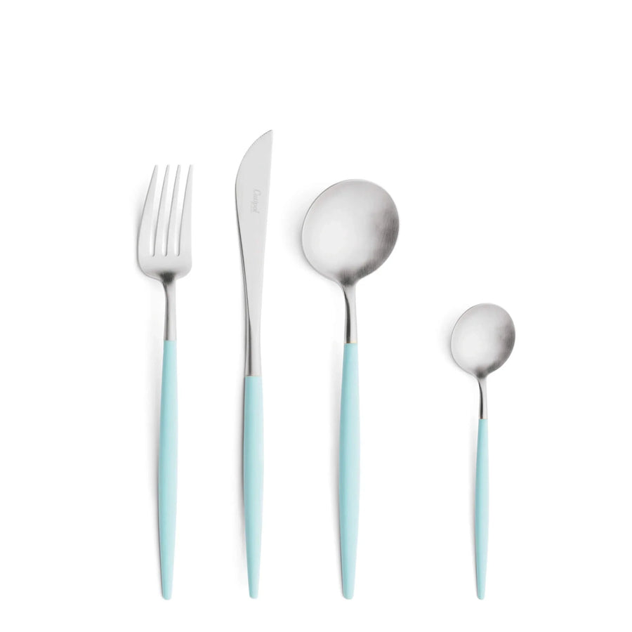 Cutipol Goa red matt stainless steel finish, black resin handles, and minimalist design for a luxurious dining experience -  4 pcs set of knife, fork, table spoon and tea spoon