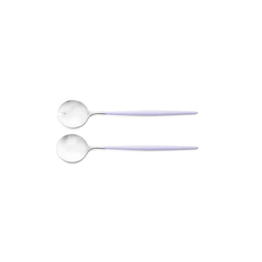 Cutipol Goa violet matt stainless steel finish, black resin handles, and minimalist design for a luxurious dining experience -  2pc salad servers