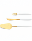 Cutipol Goa white matt gold finish, black resin handles, and minimalist design for a luxurious dining experience - on a white background 3 pcs dessert servers