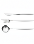 Cutipol Goa white matt stainless steel finish, black resin handles, and minimalist design for a luxurious dining experience - on a white background 3 pcs Table Set