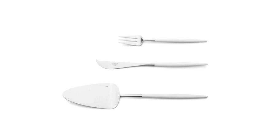Cutipol Goa white matt stainless steel finish, black resin handles, and minimalist design for a luxurious dining experience - on a white background  3 pcs Dessert Servers