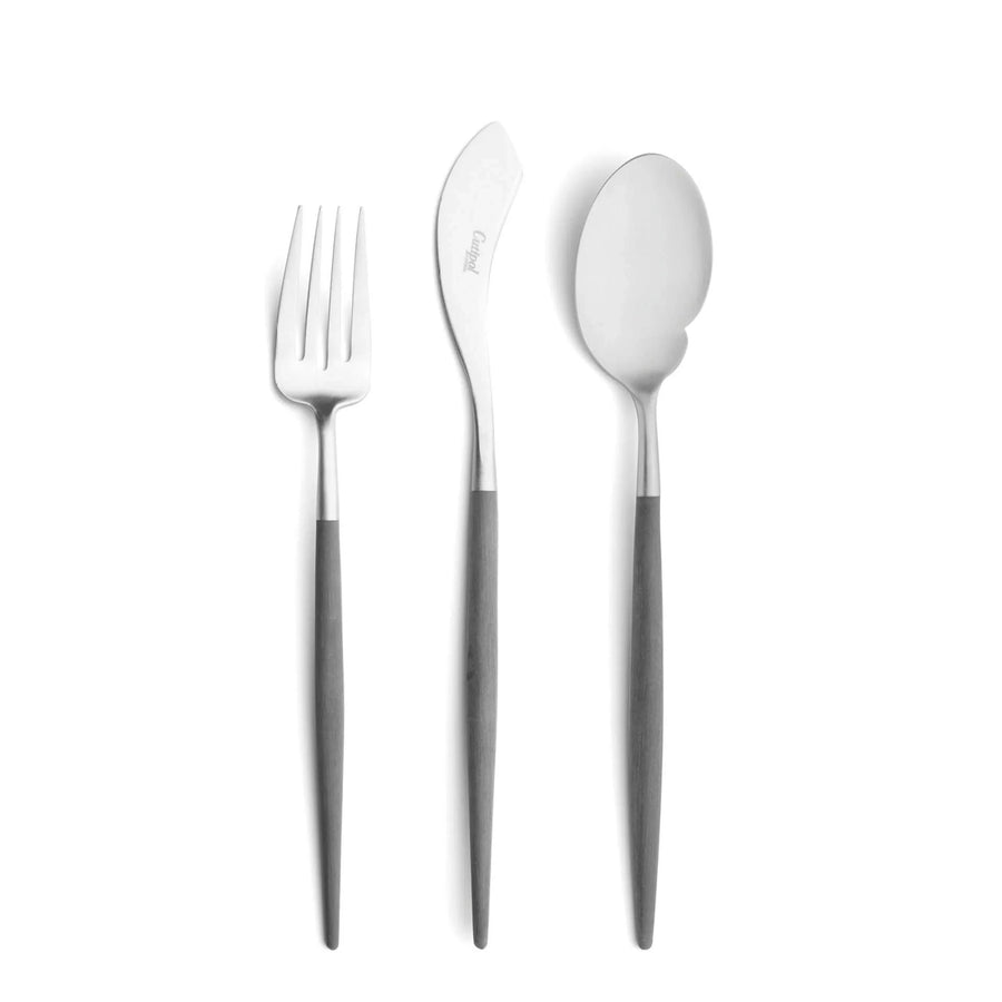 Cutipol Goa grey matt stainless steel finish, black resin handles, and minimalist design for a luxurious dining experience -  3pcs server set