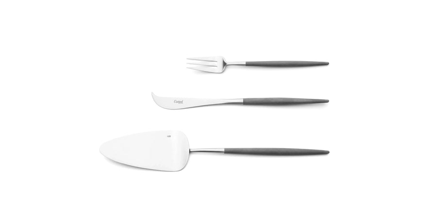Cutipol Goa grey matt stainless steel finish, black resin handles, and minimalist design for a luxurious dining experience -  3 pcs dessert servers
