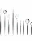 Cutipol Goa grey matt stainless steel finish, black resin handles, and minimalist design for a luxurious dining experience - 9 pcs set