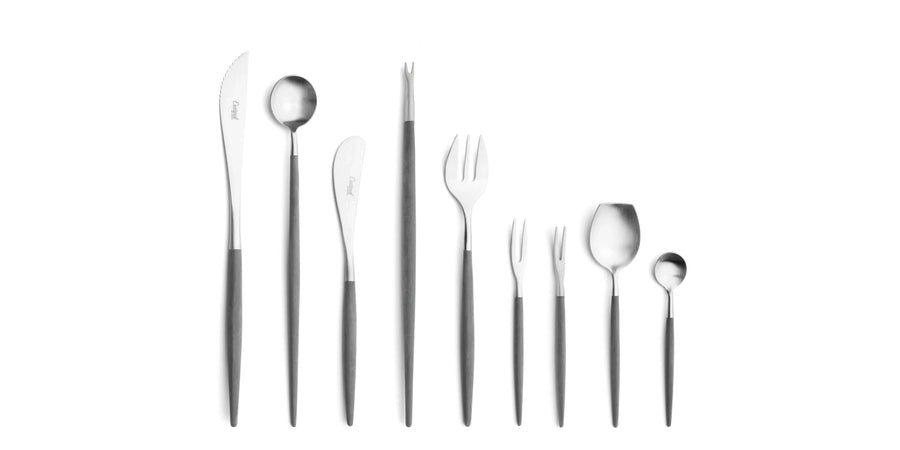 Cutipol Goa grey matt stainless steel finish, black resin handles, and minimalist design for a luxurious dining experience -  9 pcs set